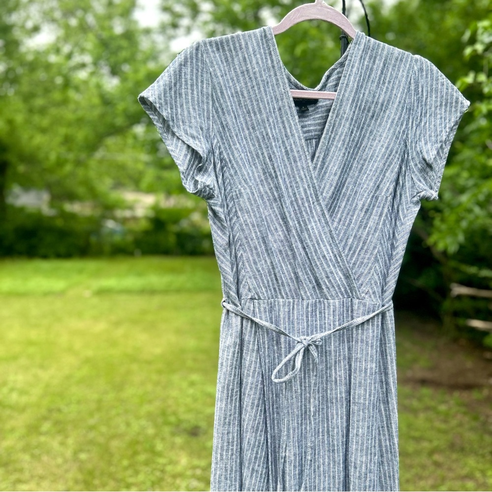 Linen, wrap dress, blue